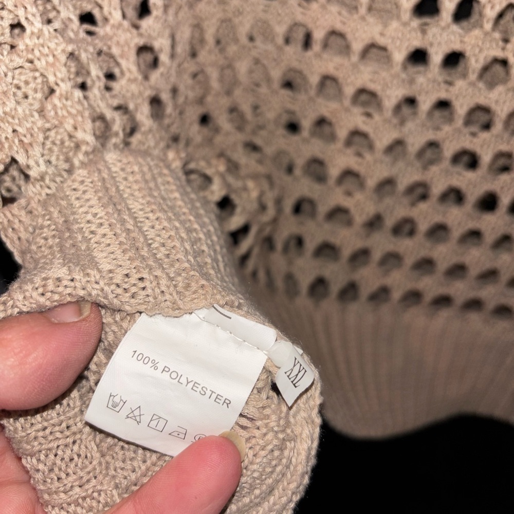 Open-Knit Crochet Beige Button Down Cardigan Sweater Size XXL - Picture 5 of 6